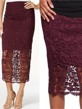 Bar III Crochet Lace Midi Skirt – Purple – Size S